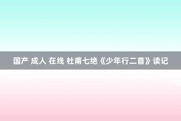 国产 成人 在线 杜甫七绝《少年行二首》读记