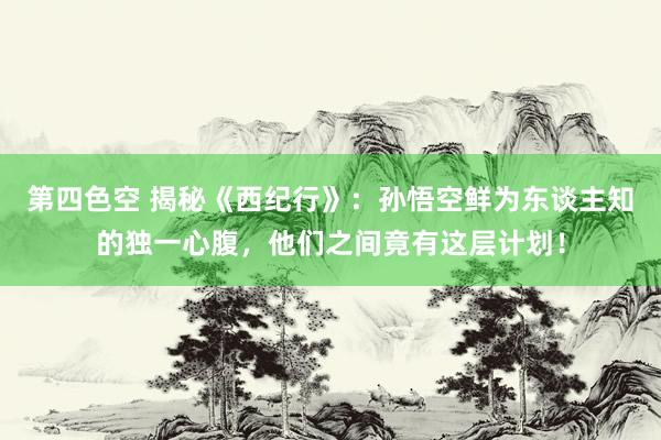 第四色空 揭秘《西纪行》：孙悟空鲜为东谈主知的独一心腹，他们之间竟有这层计划！