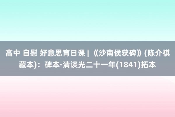 高中 自慰 好意思育日课 | 《沙南侯获碑》(陈介祺藏本)：碑本·清谈光二十一年(1841)拓本