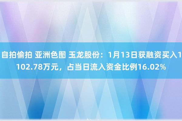 自拍偷拍 亚洲色图 玉龙股份：1月13日获融资买入1102.78万元，占当日流入资金比例16.02%